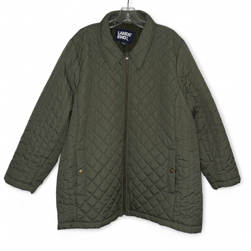 Lands End Quilted Barn Chore Jacket Womens 3X Petite 24W 26W Olive Green Plus Sz